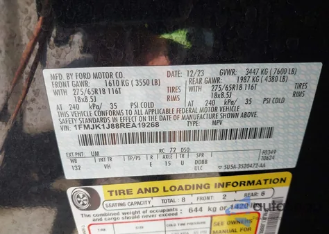 2024 Ford Expedition Max Xlt из США, поврежденный, VIN 1FMJK1J88REA19268